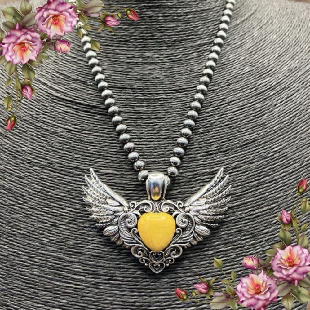 Beaded Heart Wing western style Pendant Necklace‎